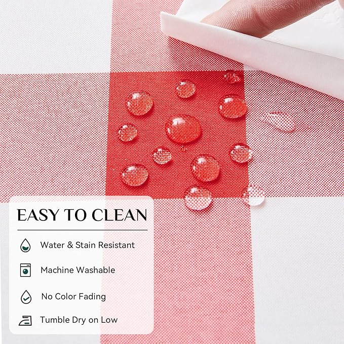 Softalker Gingham Checkered Tablecloth Square - Outdoor Waterproof Buffalo Plaid Table Cloth, Stain Resistant Washable Table Cover for Picnic, Camping, Dining - Red and White, 54 x 54 Inch