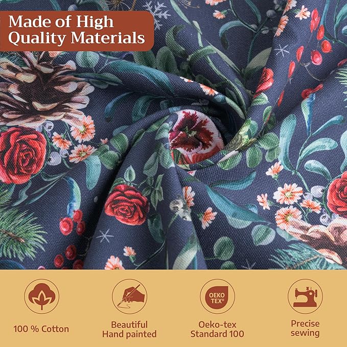 Maison d' Hermine Table Cloth Rectangle Table 100% Cotton 70 x 108 Inches Fall Tablecloth Reusable Everyday Use for Thanksgiving Christmas Decorations Dining Farmhouse Party (Christmas Joy)
