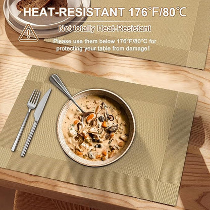 BETEAM Placemats Set of 8, Woven Vinyl Placemat for Dining Table Washable Wipeable Kitchen Place Mats Durable Indoor Outdoor Table Mats