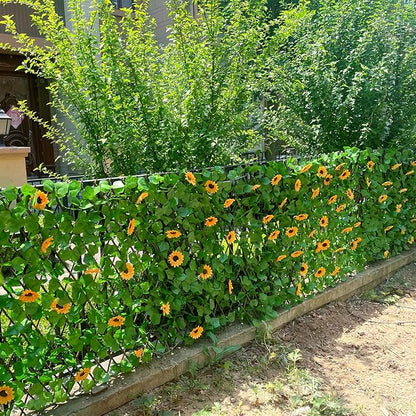 Expandable Fence Privacy Screen for Balcony Patio Outdoor,Decorative Faux Ivy Fencing Panel,Artificial Hedges (Single Sided Leaves) (4, Sunflowers)