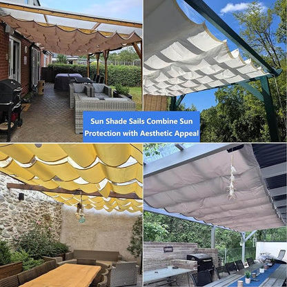 Retractable Wave Sun Shade Cloth 9' x 18' Sun Shade Sail Waterproof Polyester - Image 6