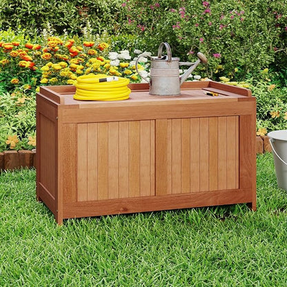 RELAX4LIFE Wood Deck Box, 52 Gallon Backyard Storage Bin Container - Image 2