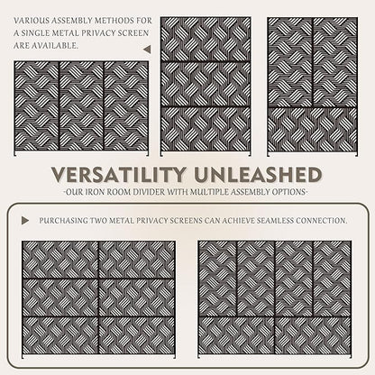 Kozyard Metal Privacy Screen 74" H x 47.2" W Decorative Outdoor Divider with Stand Panels Freestanding Screen Set for Deck Patio Balcony Garden Outdoor&Indoor(Black/Iron Weave)