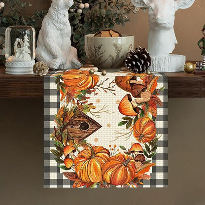 Pumpkin Burlap Table Runner Seasonal Spring Fall Kitchen Dining Linen Table Decoration for Indoor Outdoor Home Party Dinner 13x72 Inch