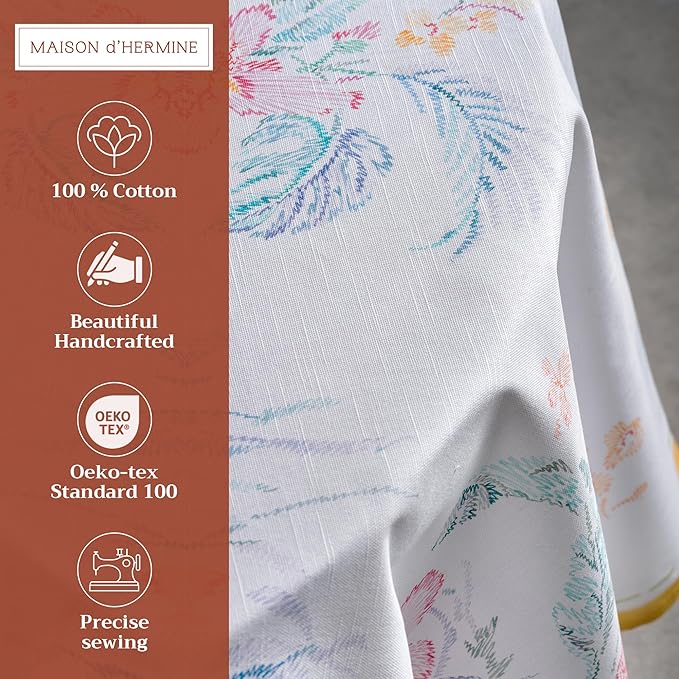 Maison d' Hermine Table Cloth Round Table 100% Cotton 69 Inches Tablecloth Reusable Decorative Everyday Use for Dining Room, Farmhouse, Home, Party, Festive & Wedding Spring Summer - Paradise Island