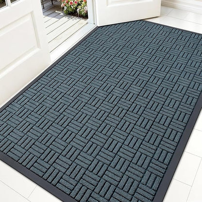 OLANLY Front Door Mat Outside Entrance 59x34, Absorbent, Heavy Duty Sturdy Natural Rubber Doormat Indoor Outdoor, Non-Slip, Stain and Fade Resistant, Low Profile Floor Mat for Entryway, Lake Blue