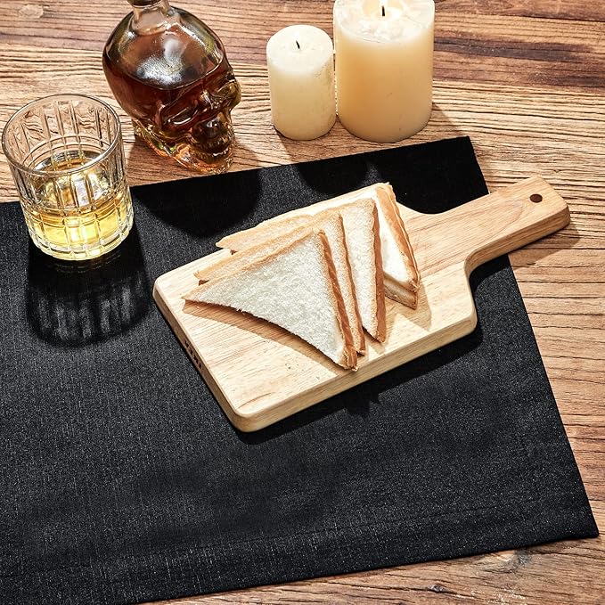 Mebakuk Linen Farmhouse Table Runner Large Burlap Style Soft and Waterproof Decorative Fabric Runner for Outdoor Wedding and Dinner (14 x 108 Inch, Black)