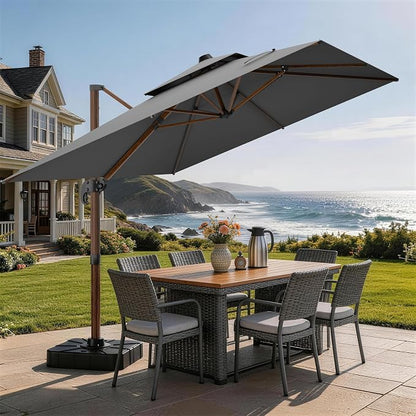 10x13FT Cantilever Outdoor Patio Umbrellas, Double Top Wood Pattern Rectangle by ORYNTREX