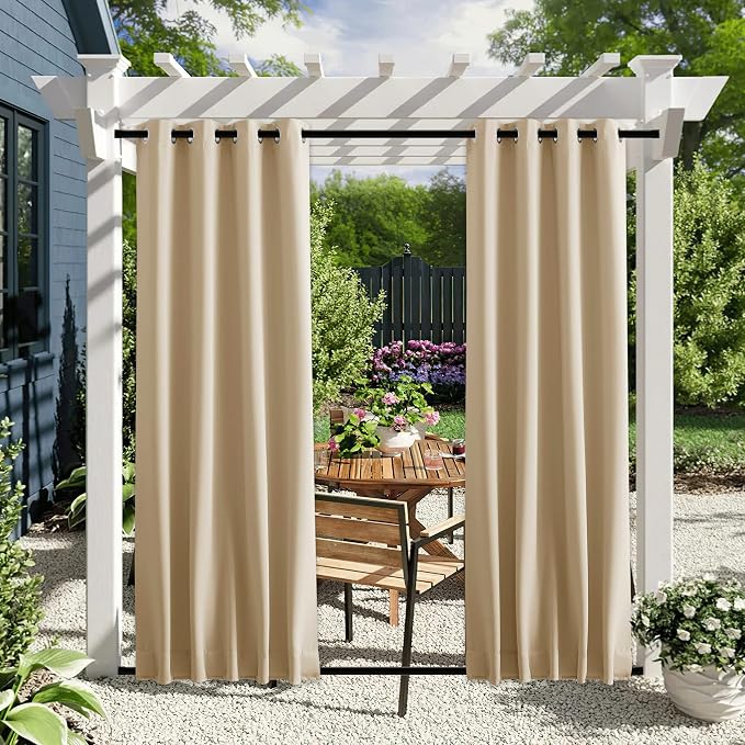 NICETOWN 2 Panels Outdoor Curtains Bottom Fixed W46xL90 Biscotti Beige | - Image 2