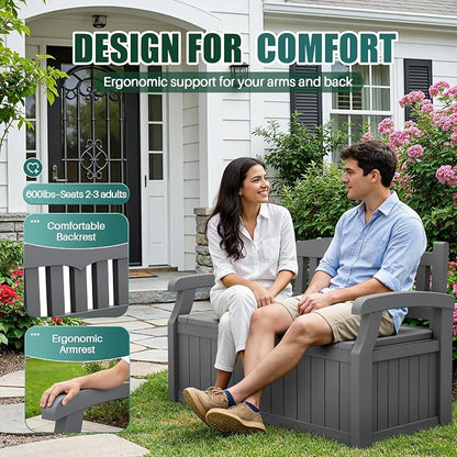 Devoko 80 Gallon Storage Bench Deck Box Waterproof&Lockable | Outdoor Benches - Image 3