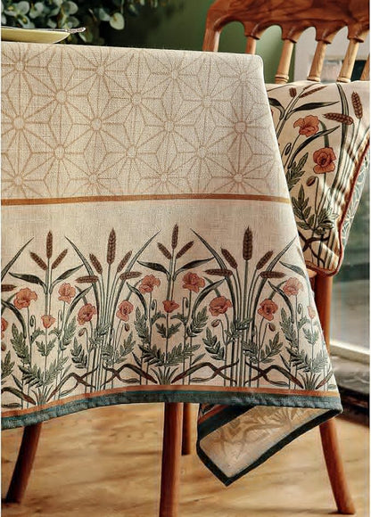 patdrea Designer French Light Brown Rectangular Table Cloth,Linen Floral Durable Breathable Extra Long Tablecloth,Decor for Kitchen Dining,Parties,Party,Christmas,Thanksgiving,63"x110"-Cudillero