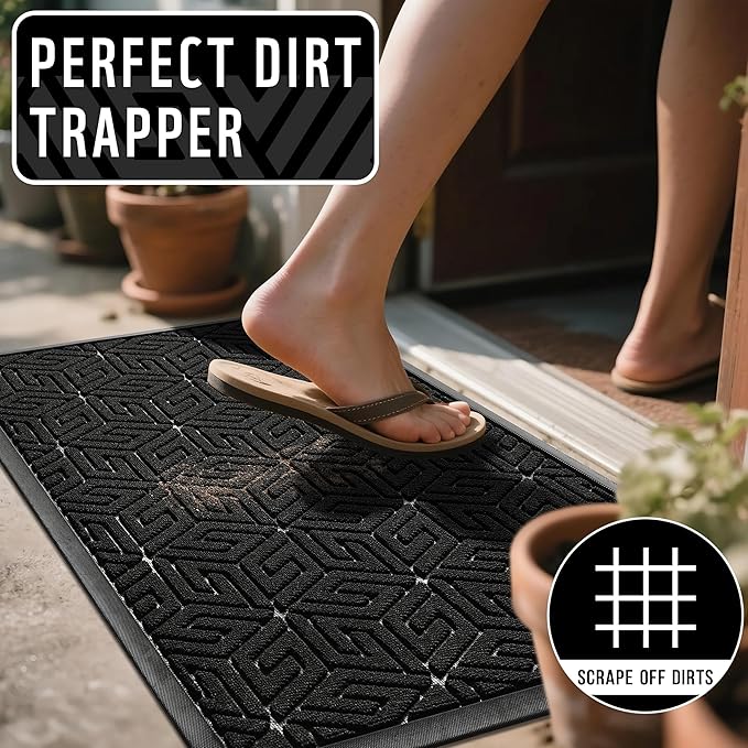 Yimobra Extra Large Door Mat 60x36, All-Weather Waterproof Outdoor Mats for Front Door, Non Slip Rubber Doormat for Patio Proch Outside Entryway Indoor, Black