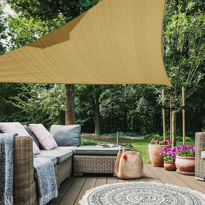 10' x 10' x 14' Triangle Sun Shade Sail, 185 GSM HDPE, Sand | 95% UV block by LagemiexShadeProduct
