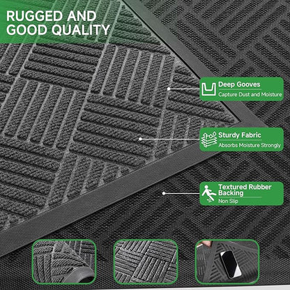 Front Door Mat, Heavy Duty Indoor Outdoor Doormat, 60" x 36" Low Profile Outdoor Mats for Home Entrance, Stain and Fade Resistant Welcome Mat Ideal for High Traffic Area, Diamond Grey
