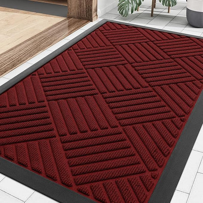 Smiry Front Door Mat Outside Entrance, Heavy Duty Outdoor Indoor Mat, Natural Rubber Doormat, Non Slip, Trap Dirt and Moisture, Easy Clean, Low Profile Patio Porch Entryway Mat, 29.5x17, Red