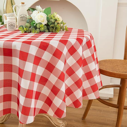 Waterproof Plaid Tablecloth Fabric - Round 25 Inch Classic Gingham Checker Table Cloth for Indoor/Outdoor Use - Buffalo Table Cover for Picnics, BBQs, and Parties