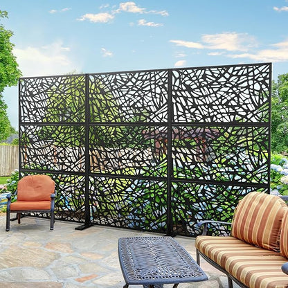 Elevens Metal Outdoor Privacy Screen, Freestanding Outdoor Divider Decorative Privacy Fence Screen,Outdoor Decorative Privacy Screens and Panels for Balcony Patio,72" H×47" W (Black-Mesh)