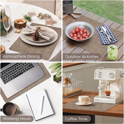 Vinyl Placemats Set of 8, Faux Leather Waterproof and Heat Resistant Place Mats, Washable Anti-Slip Table Mats with Coaster, Wipeable Placemats for Indoor & Outdoor 17" x 12" (Light Coffee, Set of 8)
