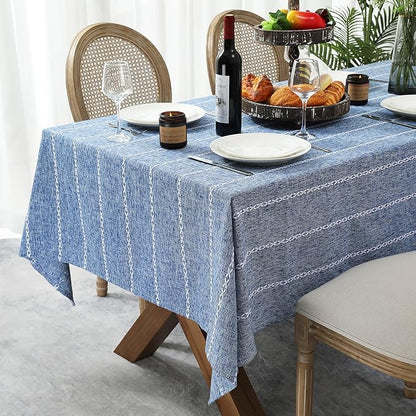 Chassic 60 x 84 inches Farmhouse Style Linen tablecloths, Wrinkle Resistant Washable Dining Room Table Cloths for Rectangle Tables - Blue