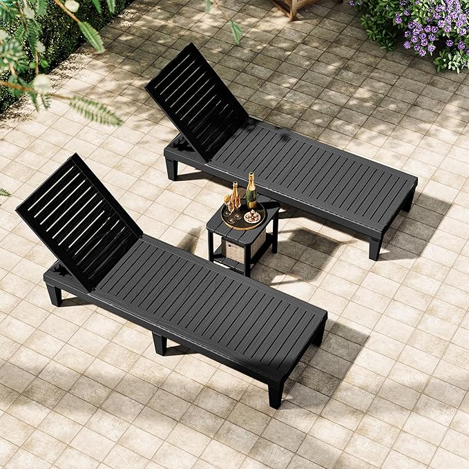 Adirondack Square Outdoor Side Table Set of 2, 2-Tier Small Outdoor Table for Patio, HDPE End Table for Backyard, Pool, Lawn, Indoor Companion, Easy Maintenance & Weather Resistant(Black)