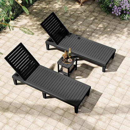 Adirondack Square Outdoor Side Table Set of 2, 2-Tier Small Outdoor Table for Patio, HDPE End Table for Backyard, Pool, Lawn, Indoor Companion, Easy Maintenance & Weather Resistant(Black)