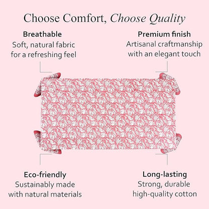 CPC Tablecloth 100% Cotton 72x160 Inch Indian Block Print Rectangle Table Cover, Pink Table Cloth for Weddings, Spring/Summer, Barbeque - Pink Coral