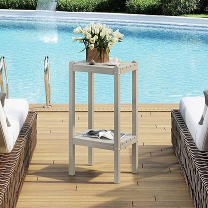 Costaelm Paradise 36"" Outdoor Adirondack HDPE 2-Tier Patio Side Table, Sand, COS02991