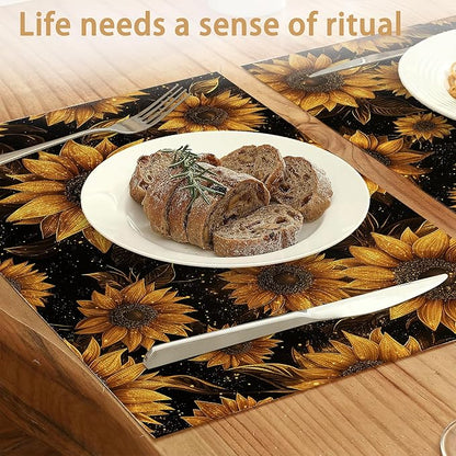 Placemats12x18 Inch,Sunflowers Placemats,Kitchen Dining Coffee Table Mats Set of 6 for Home Indoor Outdoor Party