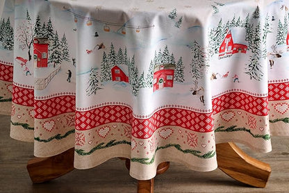 Maison d' Hermine Table Cloth Round Table 100% Cotton 63 Inches Fall Tablecloth Reusable Everyday Use for Thanksgiving Christmas Decorations Dining Farmhouse Party (Rural Christmas)