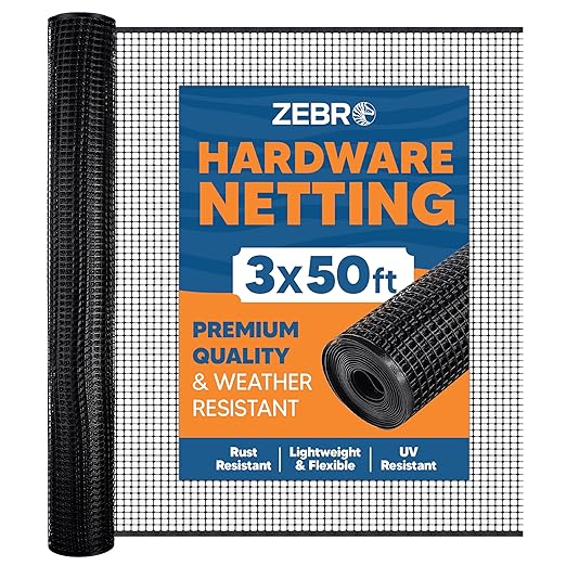 ZEBRO Plastic Hardware Mesh Screen & Fence Roll (3' x 50') - Black Plastic Indoor/Outdoor Balcony, Patio & Porch Netting - Safety Barrier for Pets & Kids