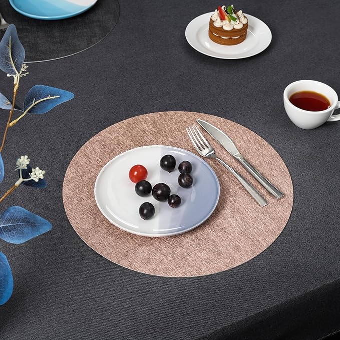 Myir JUN Round Placemats, Dual Sided Faux Leather Place Mats Set of 4 Indoor/Outdoor Non-Slip Washable Table Mats (Gray Pink, Set of 4)
