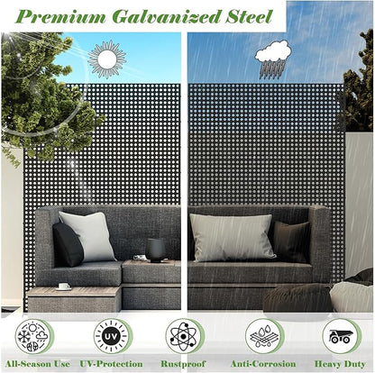 Domi Metal Privacy Screen, Freestanding Outdoor Indoor Divider 1 Piece, Decorative Privacy Screen 3 Panels for Balcony Patio Garden, Rhombus-Shaped