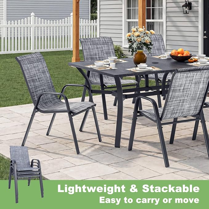 Outdoor Patio Chairs Set of 8 Stackable Dining Chairs All-Weather Textilene - Image 6