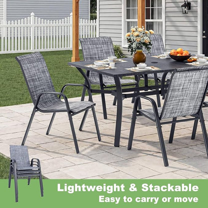 Outdoor Patio Chairs Set of 8 Stackable Dining Chairs All-Weather Textilene - Image 6