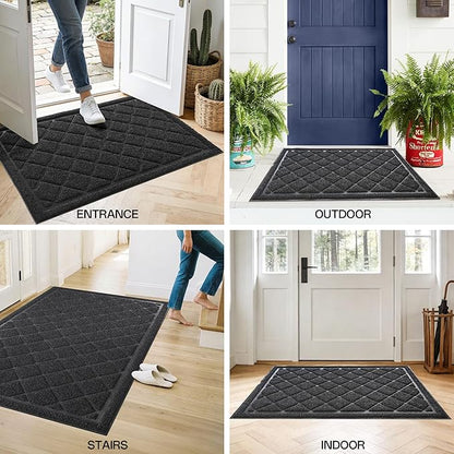 Front Door Mat Indoor Outdoor Entrance, 24" x 60" All-Season Heavy Duty Waterproof Doormat, Non-Slip Absorbent Entryway Mat, Easy to Clean, Low Profile Commercial Floor Mat for Indoor Outdoor