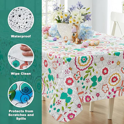 Newbridge Shabby Chic Lily Print 52 x 52 Inch Square Vinyl Flannel Backed Tablecloth, Pink Yellow and Green Lily Indoor and Outdoor Waterproof Vinyl Table Cover for Spring Holiday Party