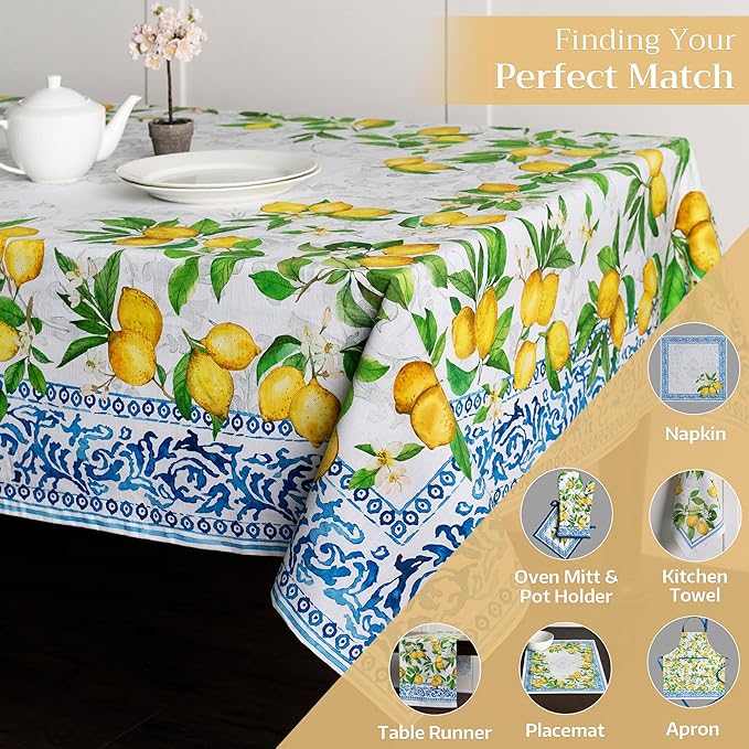 Maison d' Hermine Table Cloth Rectangle Table 100% Cotton 60 x 90 Inches Tablecloth Reusable Decorative Everyday Use for Dining Room, Farmhouse, Home, Party, Festive & Wedding Spring Summer - Cedrat