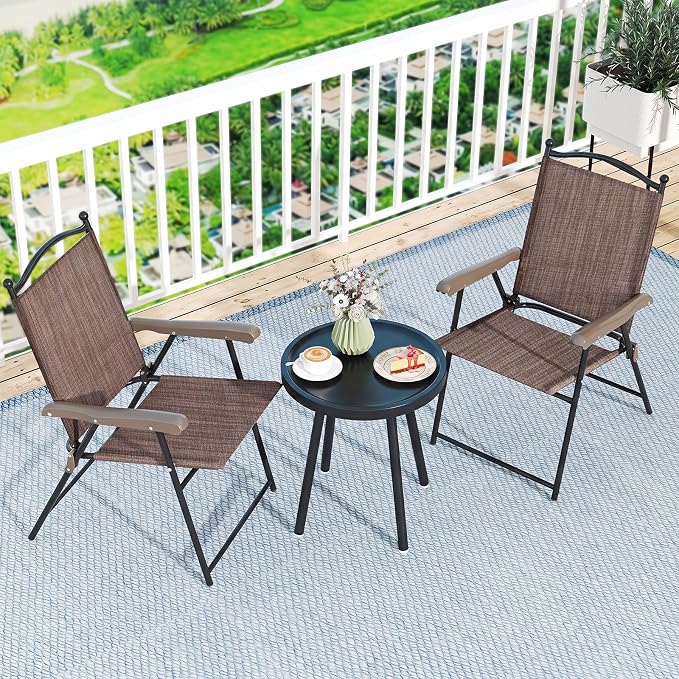 GIANTEX Set of 4 Patio Folding Chairs, Outdoor Patio Dining Chairs w/Armrest - Image 9