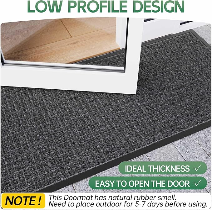 Front Door Mat Outside Entrance, 5' x 3' Heavy Duty Indoor Outdoor Door Mats for Entryway, All Season Weather Outdoor Doormat, Natural Rubber Non Slip Welcome Mats for Front Door