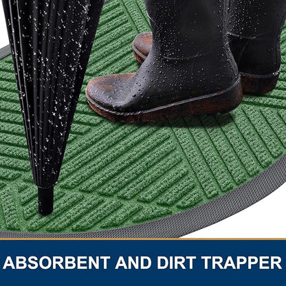 Smiry Half Circle Front Door Mat Outside Entrance, Heavy Duty Sturdy Natural Rubber Doormat, Trap Dirt and Moisture, Low Profile Mats for Indoor Outdoor Entry, Irregular Triangle (36x24, Green)