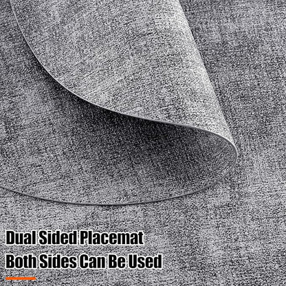 Homaxy Round Faux Leather Placemats and Coasters, Washable Dual-Side Table Mats, Wipeable Heat-Resistant Dining Place Mats for Outdoor and Indoor, Set of 4, Diameter 13 and 3.93 inch, Black & White