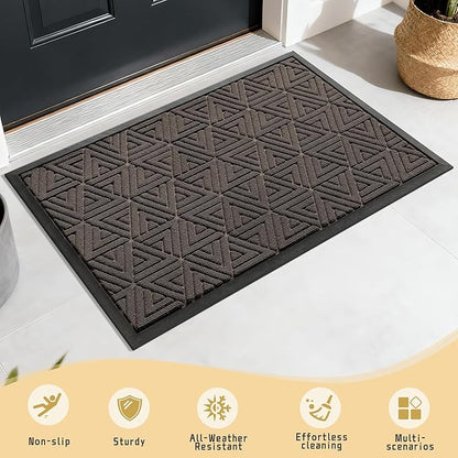 Yimobra Outdoor Mats for Front Door 29.5x17, Stops Mud & Dirt at Entrance, Fits Garage & Patio, All-Weather Waterproof Non Slip Outdoor Indoor Welcome Mat, Brown