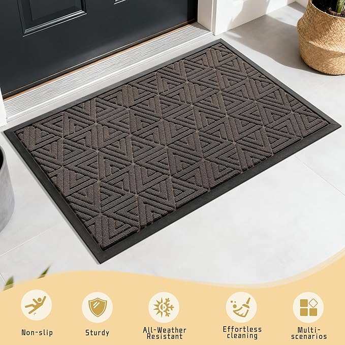 Yimobra Large Door Mat 36x24, All-Weather Waterproof Non-Slip Welcome Matt Outdoor, Heavy Duty Non Slip Doormat for Entryway for Patio and Garage Indoor, Easy Clean, Brown