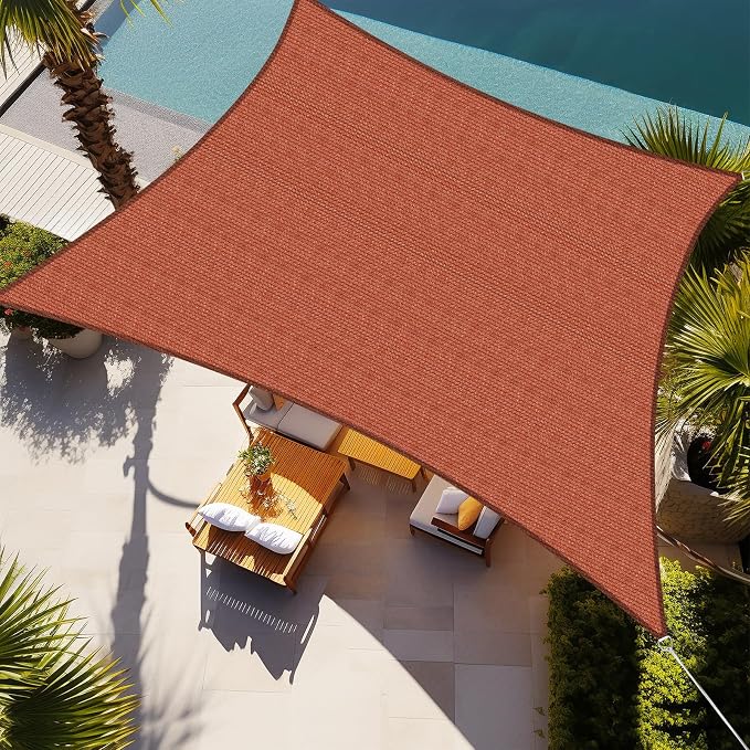 Shade&Beyond Rectangle Sun Shade Sail 12'X12' Permeable Canopy Rust Red by ShadeBeyond