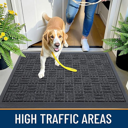 OLANLY Front Door Mat Outside Entrance 29.5x17, Absorbent, Heavy Duty Sturdy Natural Rubber Doormat Indoor Outdoor, Non-Slip, Stain and Fade Resistant, Low Profile Floor Mat for Entryway, Black Gray