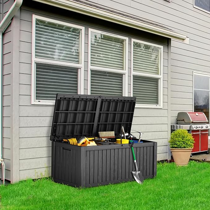 Outdoor Storage Box, 180 Gallon Waterproof Deck Box, Piston-Lift Tall Standing - Image 2