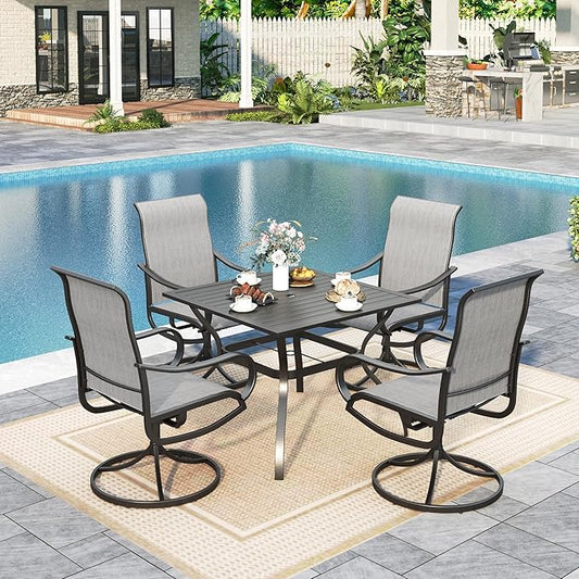 Sophia & William Outdoor Dining Set Patio Dining Set for 4 Outdoor Table and Chairs 5 Pieces with Swivel Patio Chairs 37"x 37" Metal Table for Garden Pool All Weather Grey