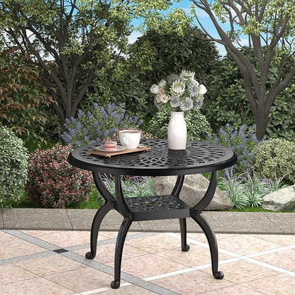 Cast Aluminum Outdoor Side Table, All Weather Round Bistro Table, Outdoor Coffee Table, Small End Table for Patio, Indoor, Lawn, Garden, Black
