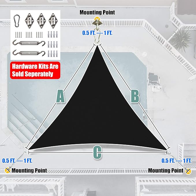 Amgo Custom Size 10' x 10' x 10' Black Triangle Sun Shade Sail UPF50+ AGTAPT10 - Image 6