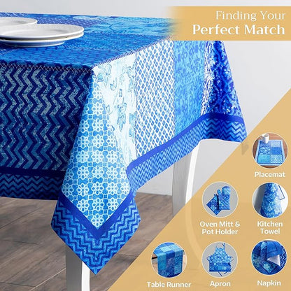 Maison d' Hermine Table Cloth Square Table 100% Cotton 54 x 54 Inches Tablecloth Reusable Decorative Everyday Use for Dining Room, Farmhouse, Home, Party, Festive & Wedding Spring Summer - Indigo Love
